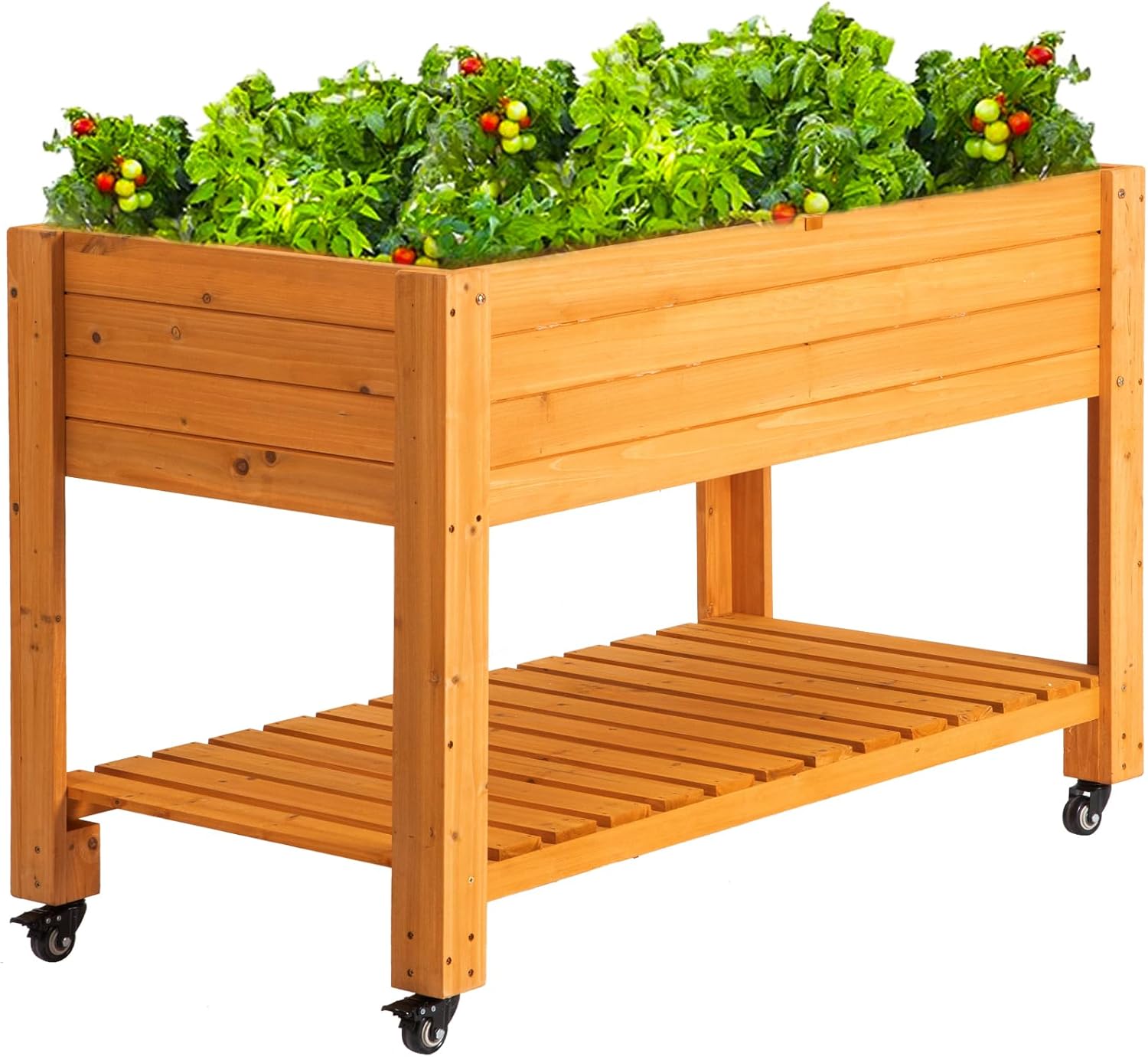 Raised Garden Bed - Canteiro Elevado Móvel de Madeira, Natural,