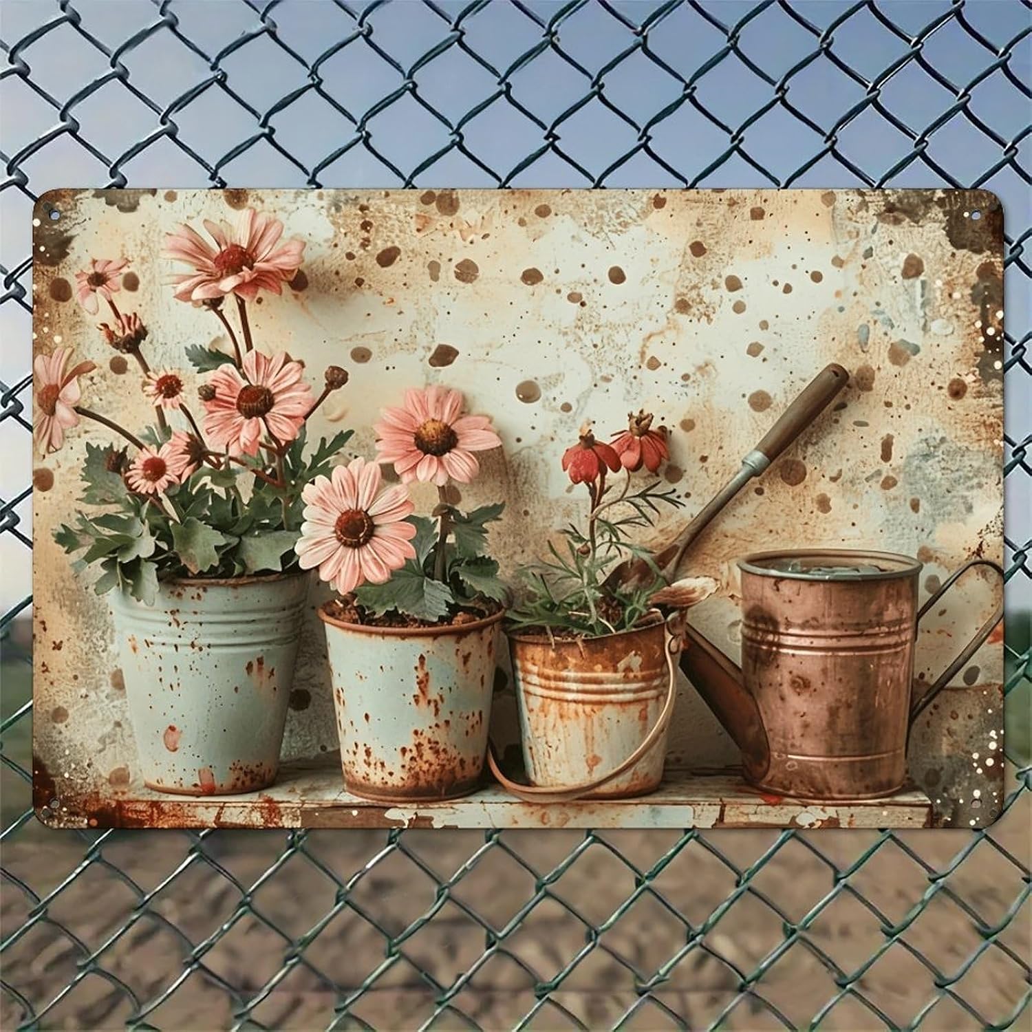 Watering Can - Balde de Ferro Enferrujado com Flores